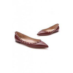 Valentino Rockstud Flats - Burgundy Size 37.5